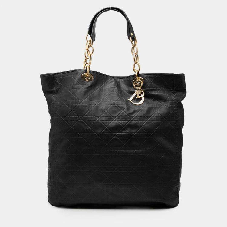 Pre Owned Dior Black Large Lambskin Cannage Lady Dior Soft Shopping Tote