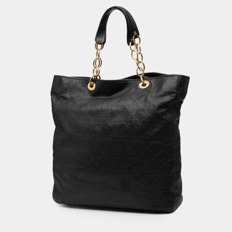 Pre Owned Dior Black Large Lambskin Cannage Lady Dior Soft Shopping Tote