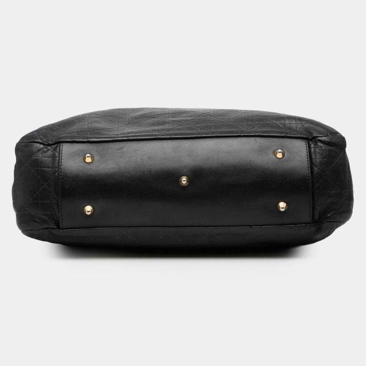 Pre Owned Dior Black Large Lambskin Cannage Lady Dior Soft Shopping Tote