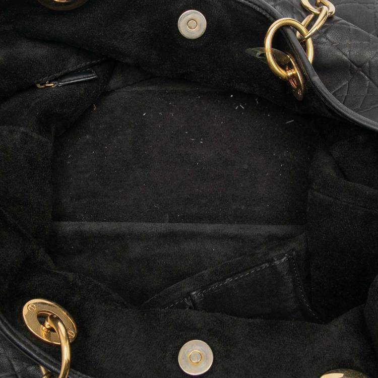 Pre Owned Dior Black Large Lambskin Cannage Lady Dior Soft Shopping Tote