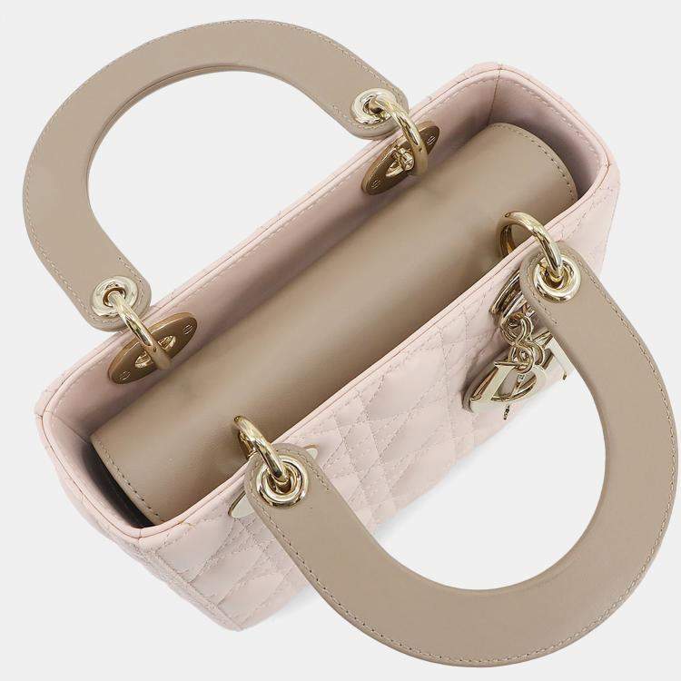 Pre Owned Christian Dior Lady Dior Small Pink Beige Leather Shoulder Bag