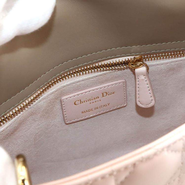 Pre Owned Christian Dior Lady Dior Small Pink Beige Leather Shoulder Bag