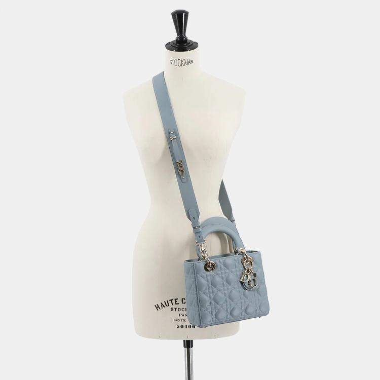 Pre Owned Christian Dior Lady Dior Small Cloud Blue Leather Shoulder Bag