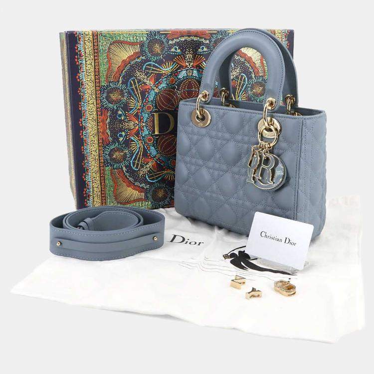 Pre Owned Christian Dior Lady Dior Small Cloud Blue Leather Shoulder Bag