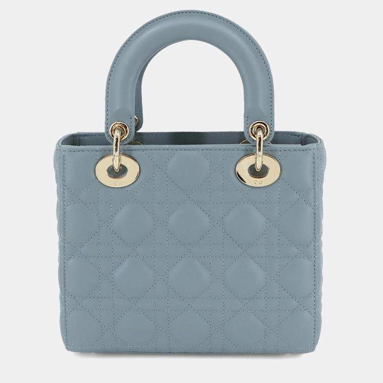 Pre Owned Christian Dior Lady Dior Small Cloud Blue Leather Shoulder Bag