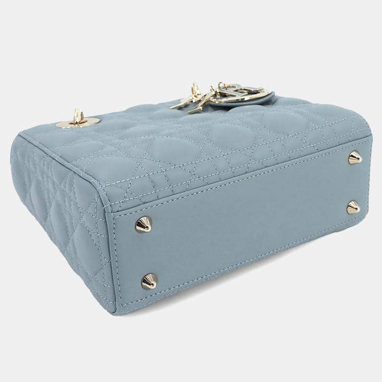 Pre Owned Christian Dior Lady Dior Small Cloud Blue Leather Shoulder Bag
