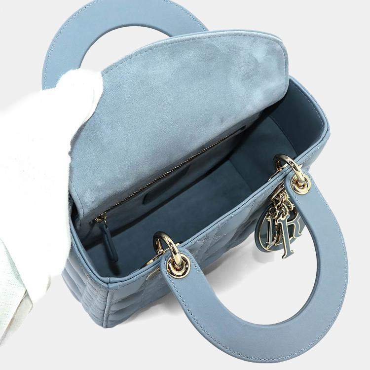 Pre Owned Christian Dior Lady Dior Small Cloud Blue Leather Shoulder Bag