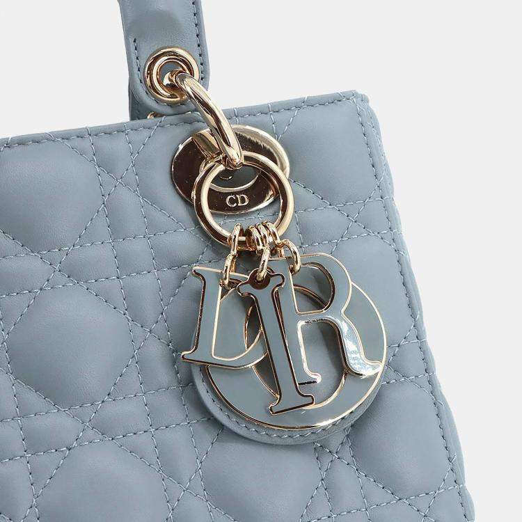 Pre Owned Christian Dior Lady Dior Small Cloud Blue Leather Shoulder Bag