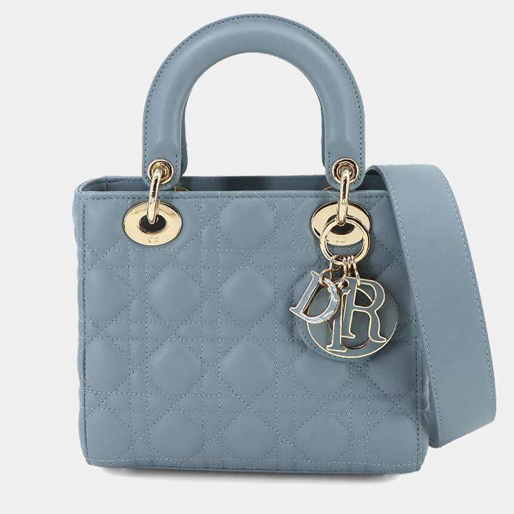 Pre Owned Christian Dior Lady Dior Small Cloud Blue Leather Shoulder Bag
