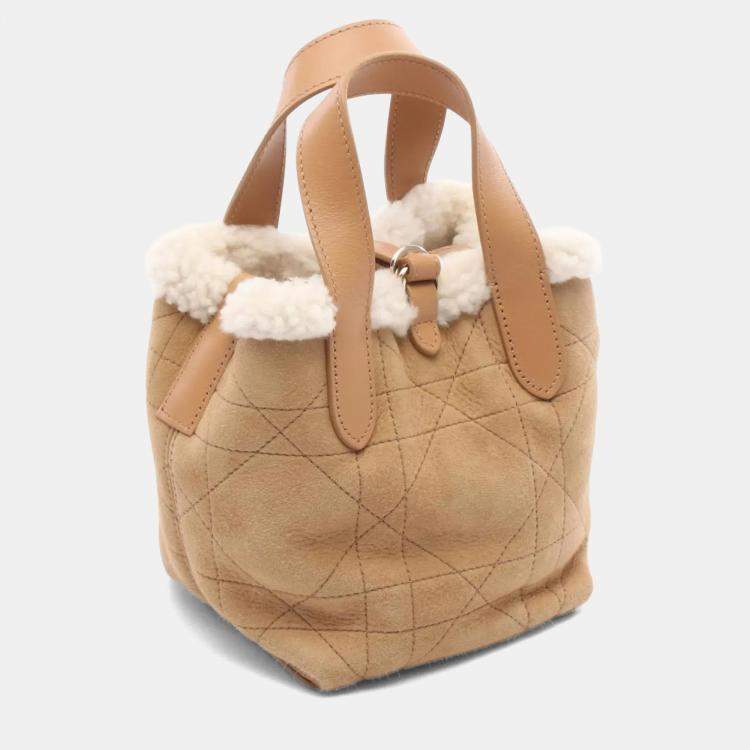 Pre Owned Dior Dioralps Toujours Nano Brown White Mouton Leather Tote Bag