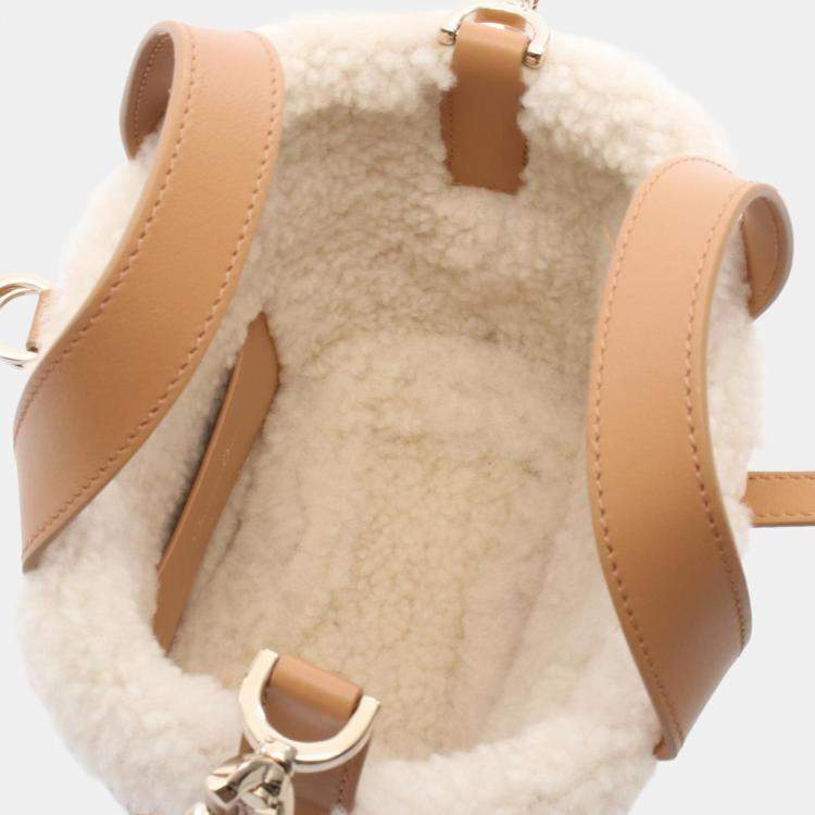 Pre Owned Dior Dioralps Toujours Nano Brown White Mouton Leather Tote Bag