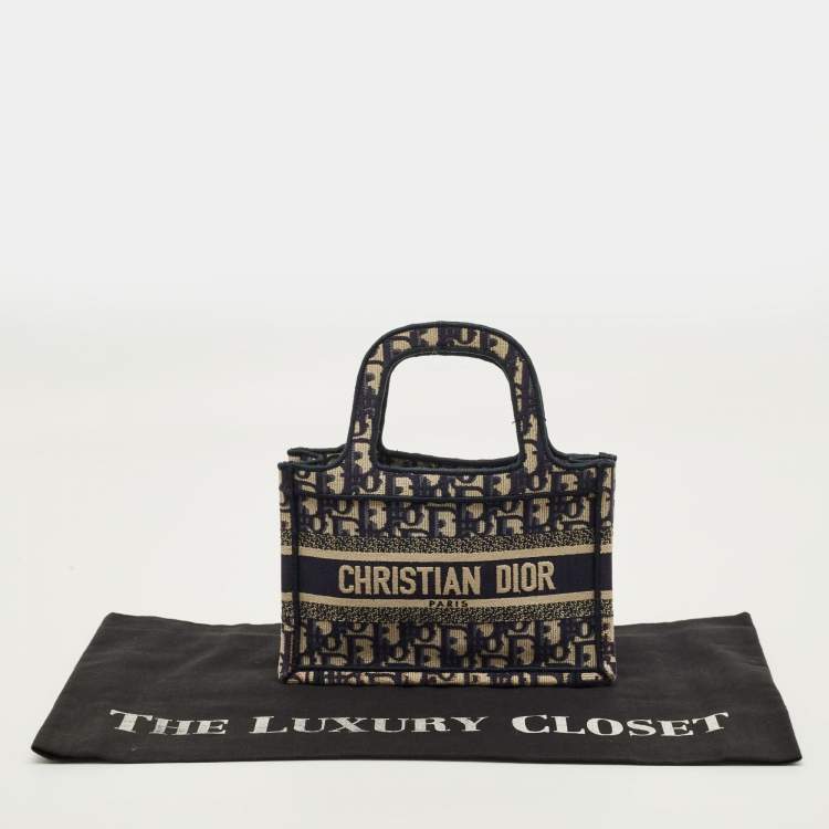 Pre Owned Dior Book Mini Navy Blue Oblique Canvas Tote