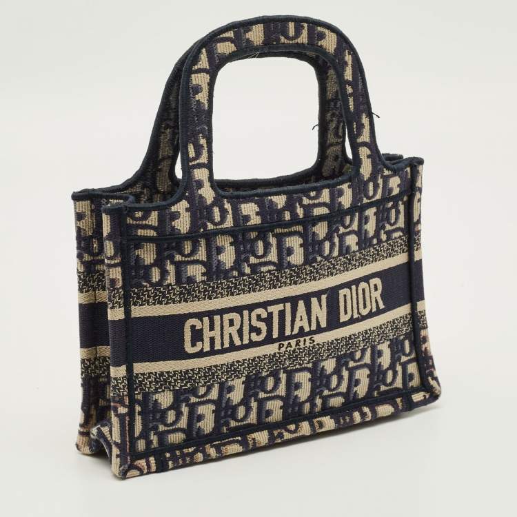 Pre Owned Dior Book Mini Navy Blue Oblique Canvas Tote