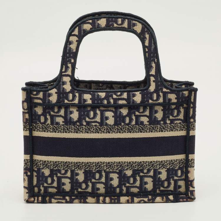 Pre Owned Dior Book Mini Navy Blue Oblique Canvas Tote