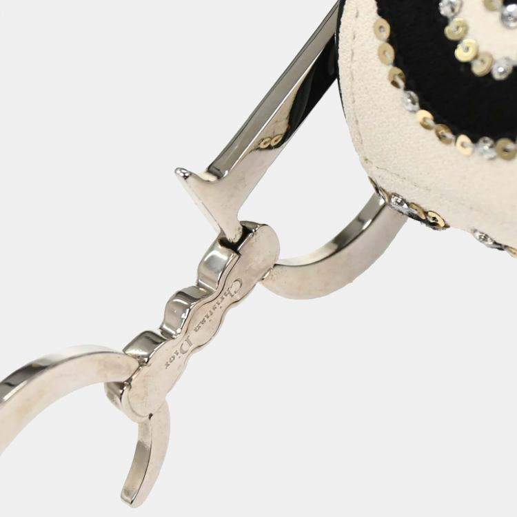Pre Owned Christian Dior White Black Sequins Saddle Handbag