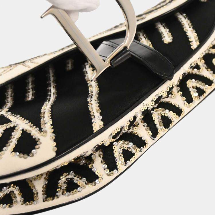 Pre Owned Christian Dior White Black Sequins Saddle Handbag