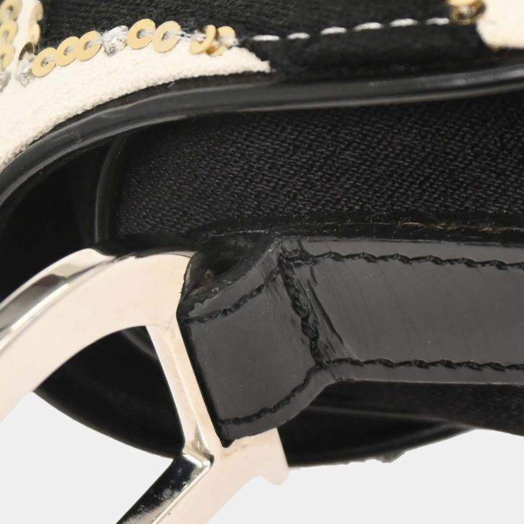 Pre Owned Christian Dior White Black Sequins Saddle Handbag