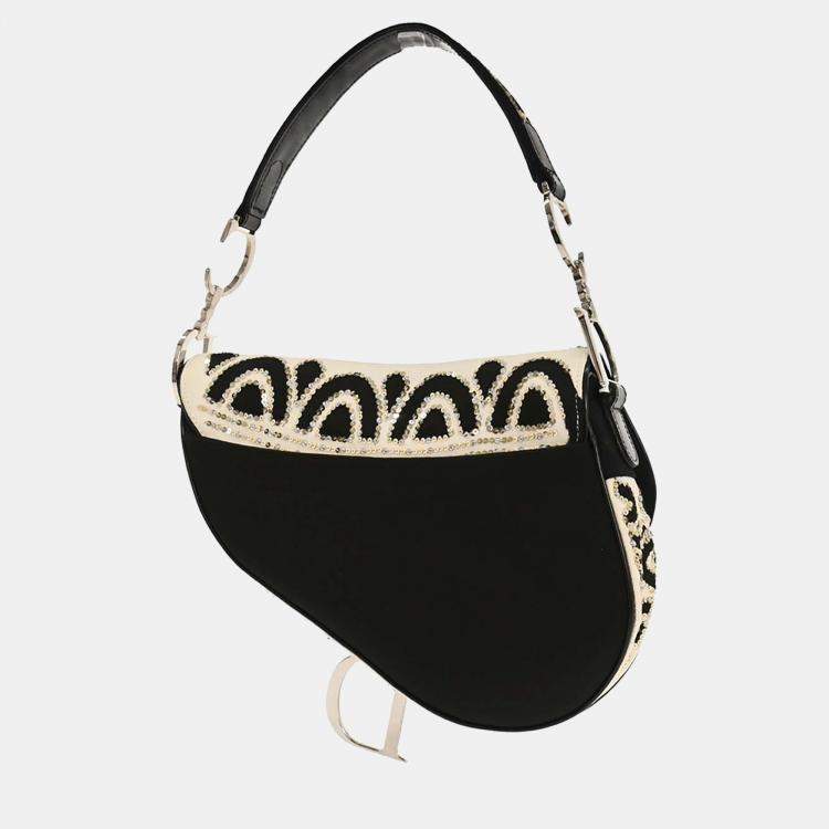 Pre Owned Christian Dior White Black Sequins Saddle Handbag