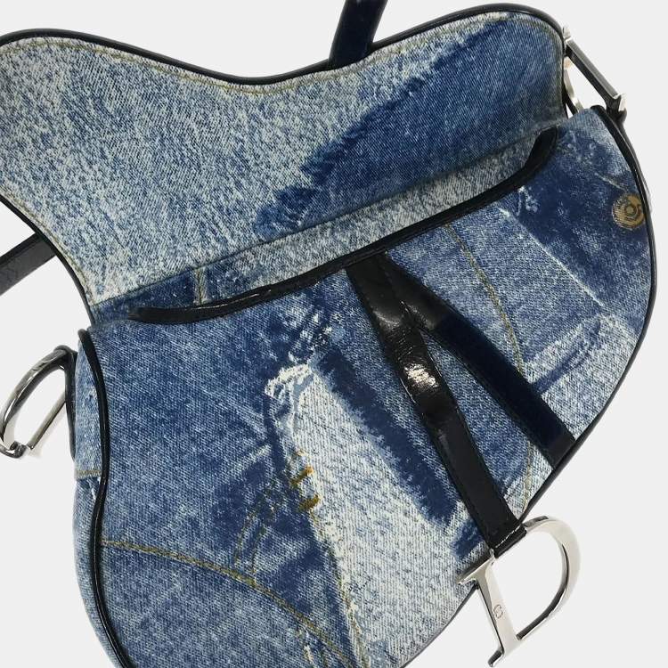 Pre Owned Dior Saddle Blue Denim Bag