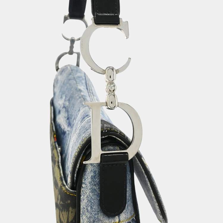 Pre Owned Dior Saddle Blue Denim Bag