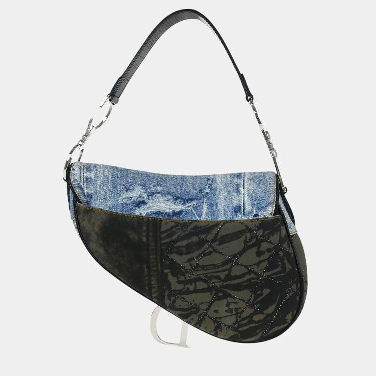 Pre Owned Dior Saddle Blue Denim Bag