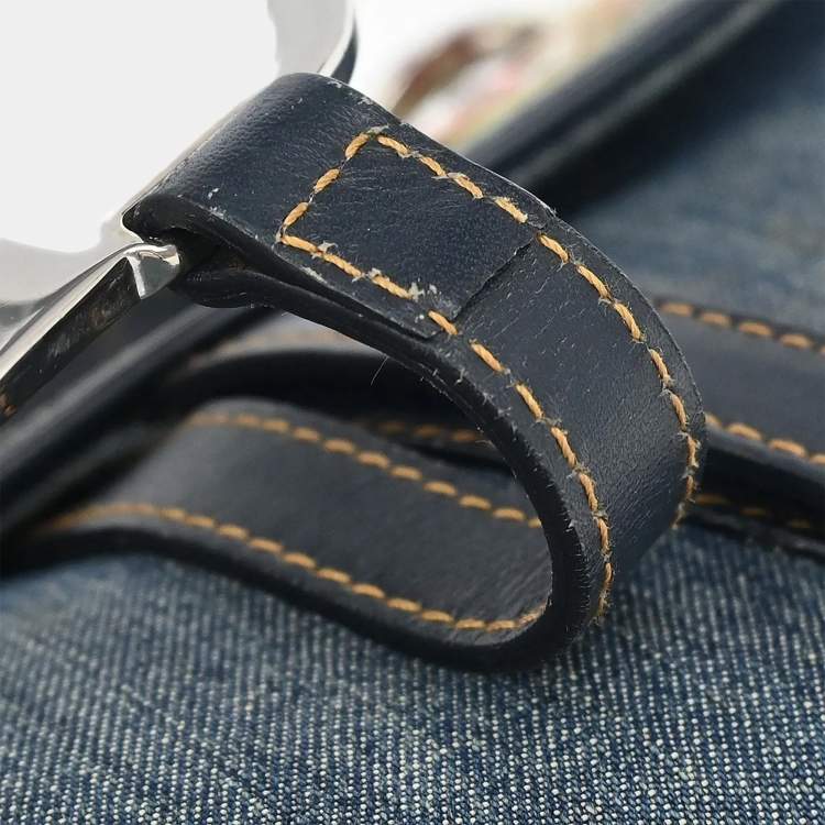 Pre Owned Christian Dior Blue Denim Patchwork Saddle Handbag
