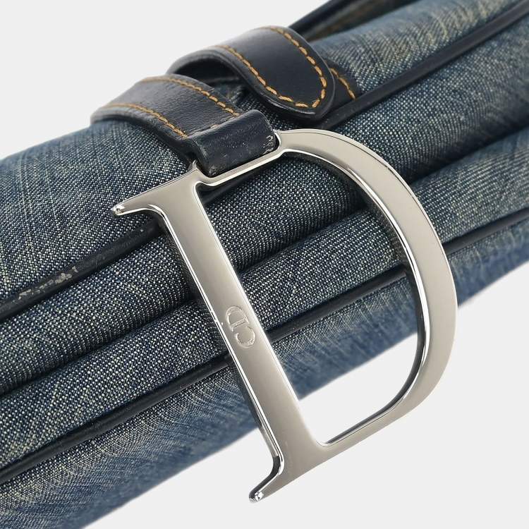 Pre Owned Christian Dior Blue Denim Patchwork Saddle Handbag