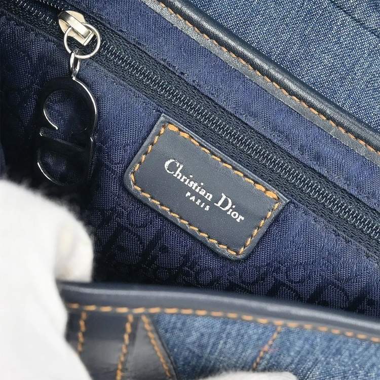 Pre Owned Christian Dior Blue Denim Patchwork Saddle Handbag