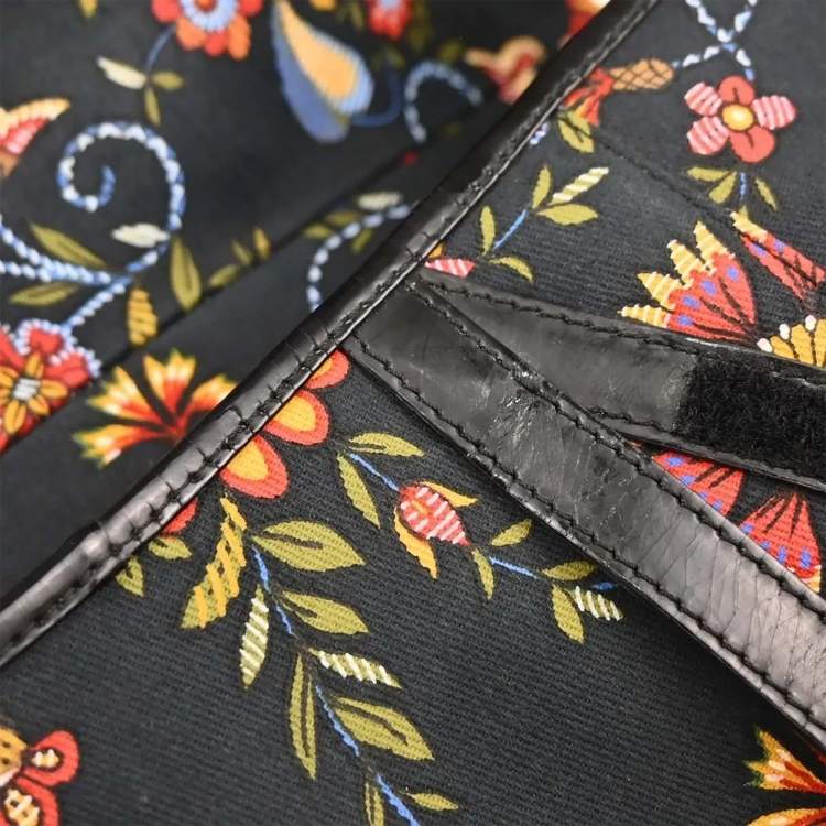 Pre Owned Christian Dior Black Canvas Floral Saddle Handbag