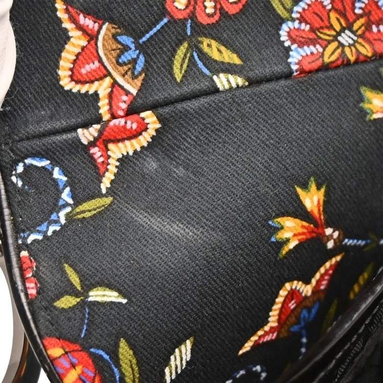 Pre Owned Christian Dior Black Canvas Floral Saddle Handbag