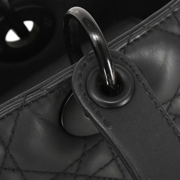 Pre Owned Christian Dior Black Lambskin Lady Dior Cannage Handbag