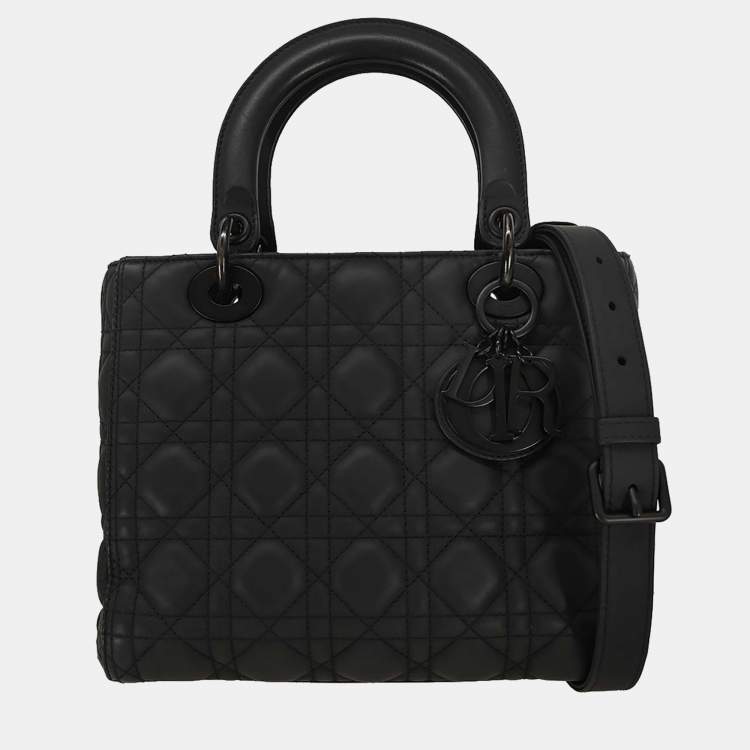 Pre Owned Christian Dior Black Lambskin Lady Dior Cannage Handbag