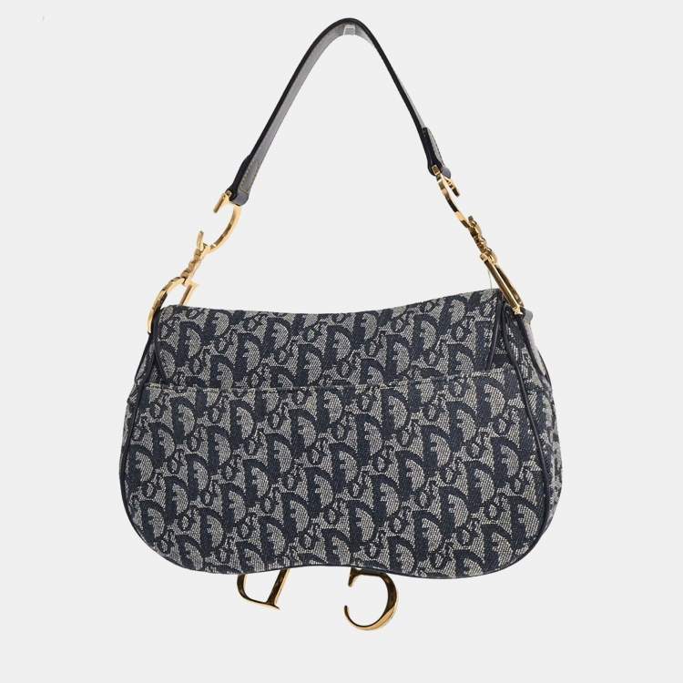 مملوكة مسبقًا Dior Trotter Double Saddle Navy Canvas Shoulder Bag
