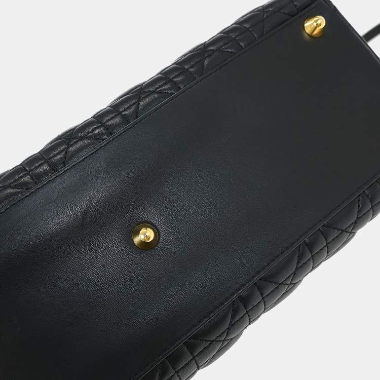 Pre Owned Dior Lady Dior Black Lambskin Leather Top Handle Bag