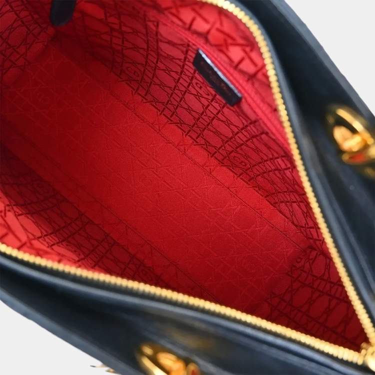 Pre Owned Dior Lady Dior Black Lambskin Leather Top Handle Bag