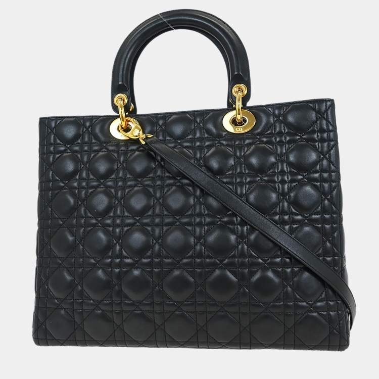 Pre Owned Dior Lady Dior Black Lambskin Leather Top Handle Bag