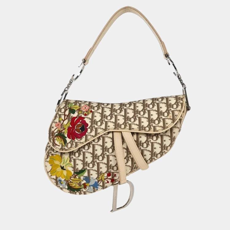 مملوكة مسبقًا Christian Dior Off-white Embroidered Trotter Saddle Handbag