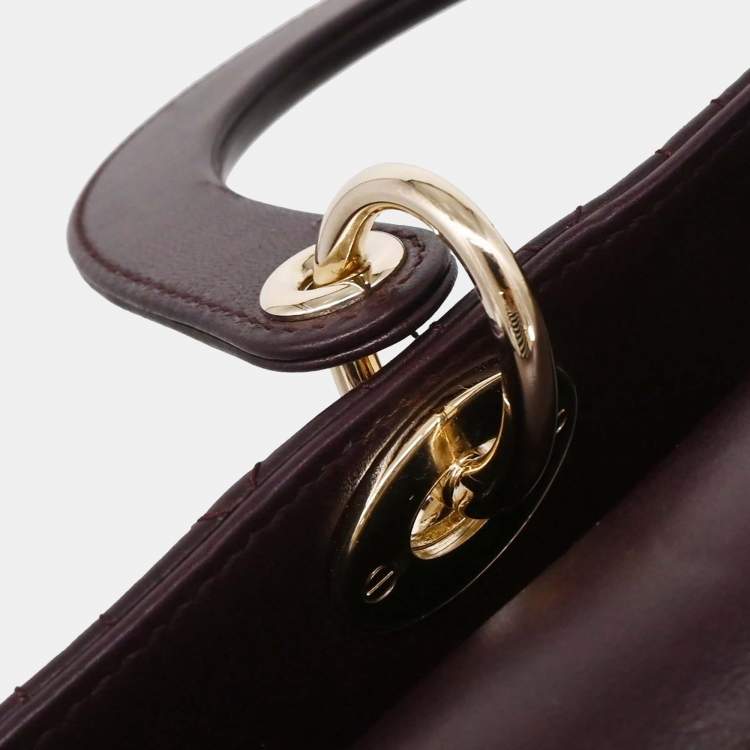 مملوكة مسبقًا Dior Lady Dior Bordeaux Lambskin Leather Top Handle Bag