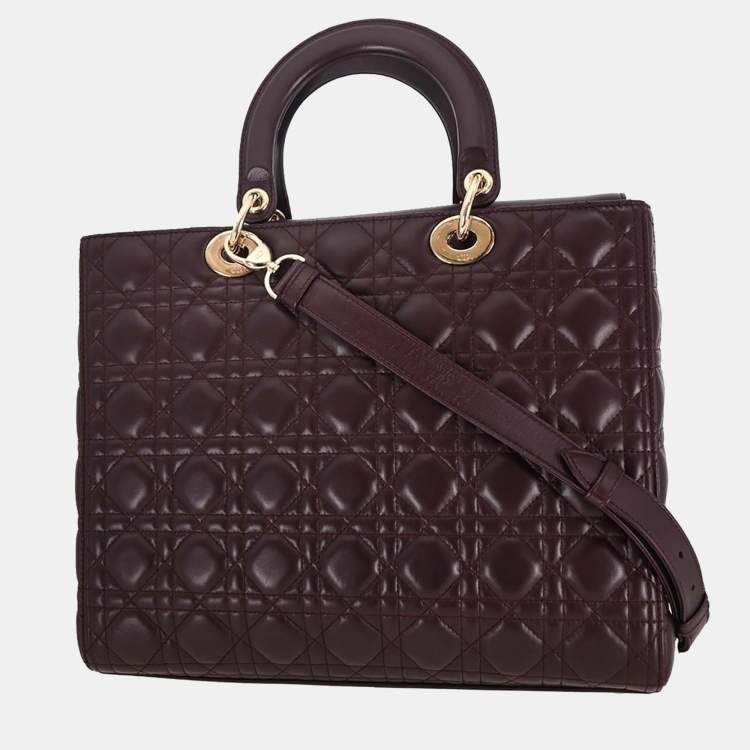 مملوكة مسبقًا Dior Lady Dior Bordeaux Lambskin Leather Top Handle Bag