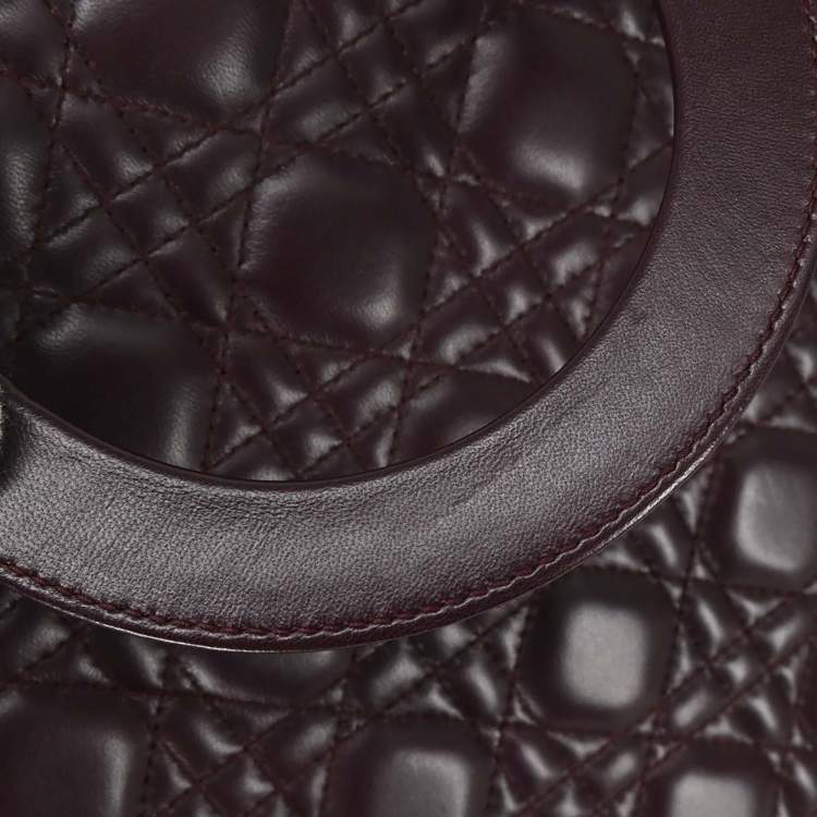 مملوكة مسبقًا Dior Lady Dior Bordeaux Lambskin Leather Top Handle Bag