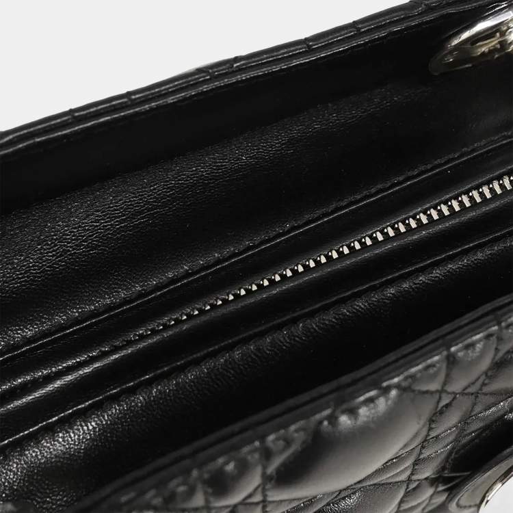 Pre Owned Dior Lady Dior Cannage Black Lambskin Leather Top Handle Bag