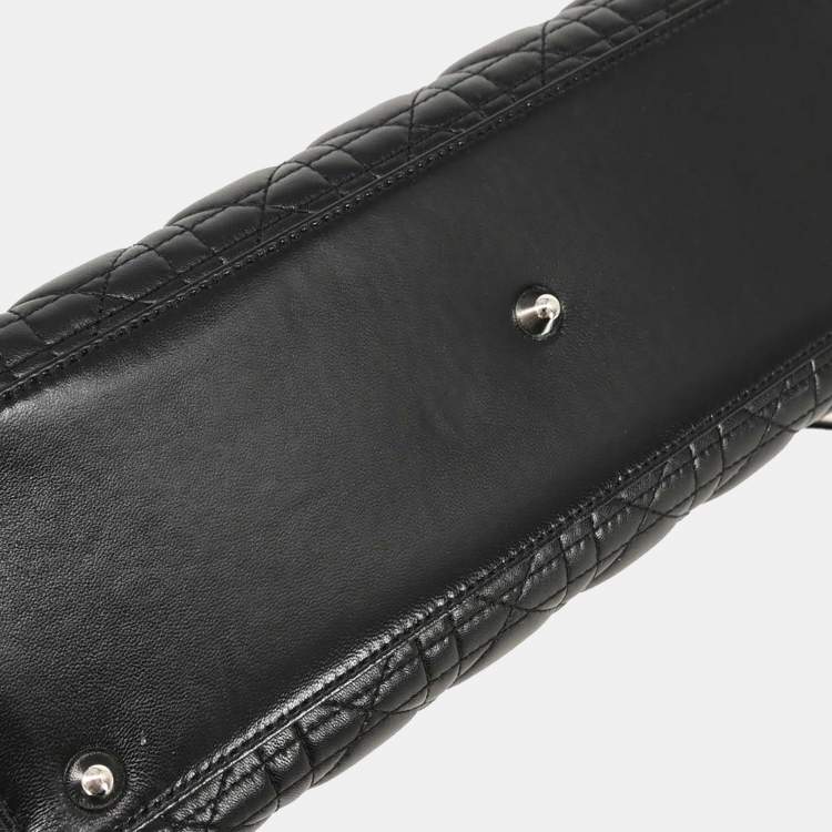 Pre Owned Dior Lady Dior Cannage Black Lambskin Leather Top Handle Bag