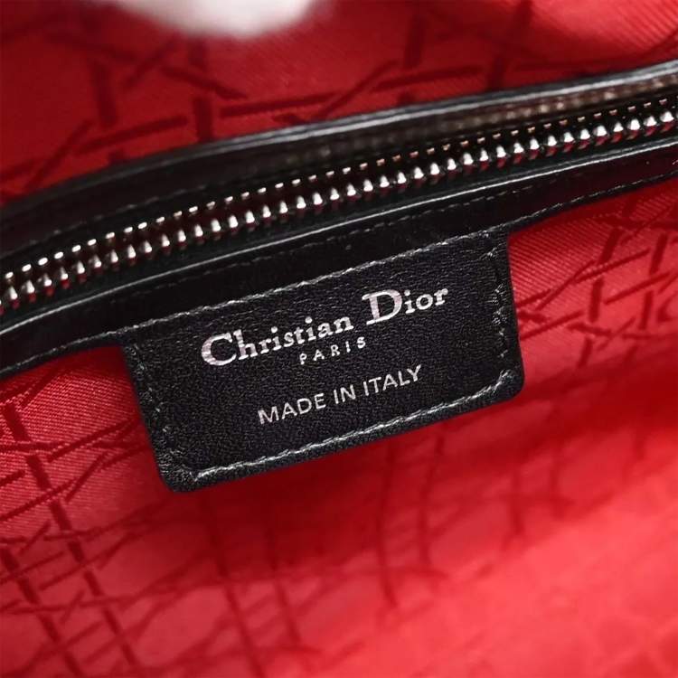 Pre Owned Dior Lady Dior Cannage Black Lambskin Leather Top Handle Bag