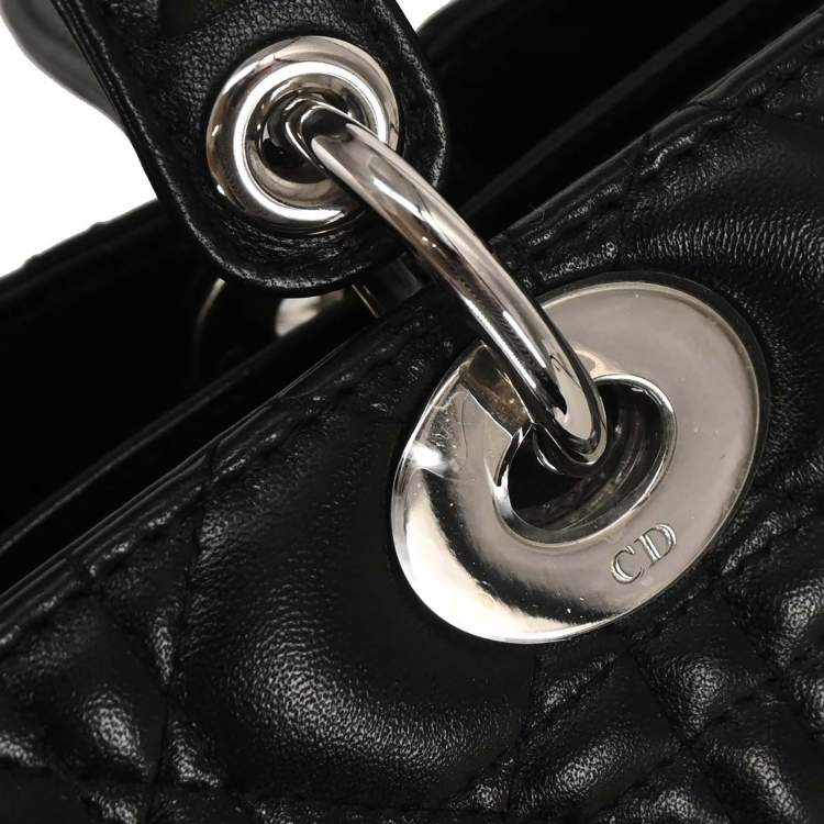 Pre Owned Dior Lady Dior Cannage Black Lambskin Leather Top Handle Bag