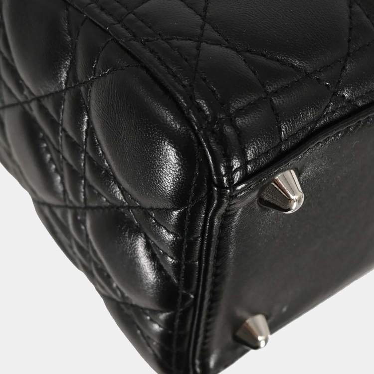 Pre Owned Dior Lady Dior Cannage Black Lambskin Leather Top Handle Bag