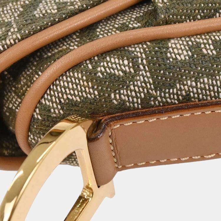 Pre Owned Dior Trotter Double Saddle Green Canvas Saddle Bag