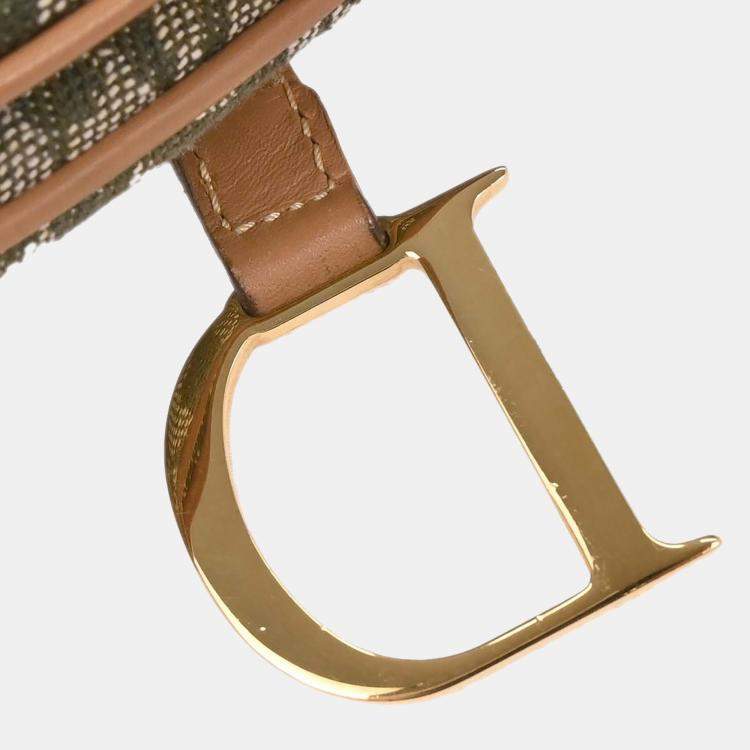 Pre Owned Dior Trotter Double Saddle Green Canvas Saddle Bag