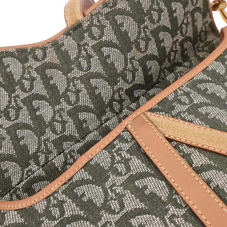 Pre Owned Dior Trotter Double Saddle Green Canvas Saddle Bag