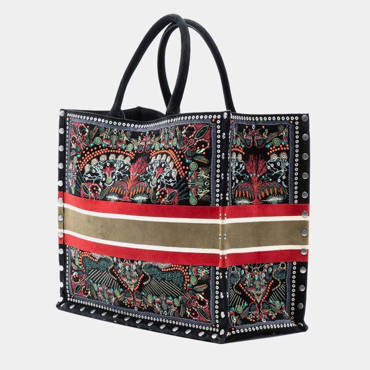 Pre Owned Dior Black Large Studded Embroidered Velvet Heart Lights Book Tote