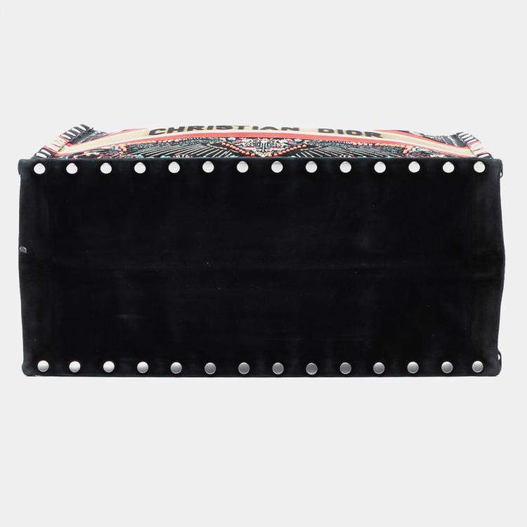 Pre Owned Dior Black Large Studded Embroidered Velvet Heart Lights Book Tote